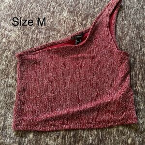 Forever 21 Metallic Pink One-Shoulder Crop Top